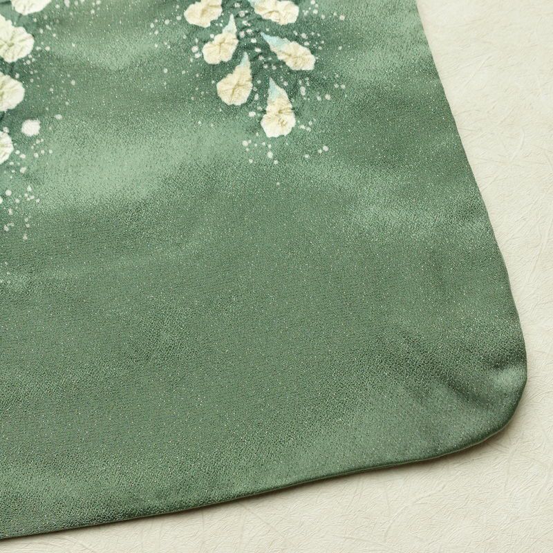 訪問着 良品 辻が花 落款入り 絞り 正絹 花柄 袷仕立て 身丈161.5cm 裄丈67.5cm リサイクル着物 着物 結婚式 パーティー フォーマル 華やか 緑・うぐいす色_画像16