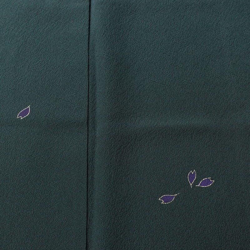 付け下げ 落款入り 辻村寿三郎 ジュサブロー 縮緬 正絹 花柄 袷仕立て 身丈159cm 裄丈63cm リサイクル着物 着物 卒業式 七五三 お宮参り フォーマル シンプル 緑・うぐいす色_画像6