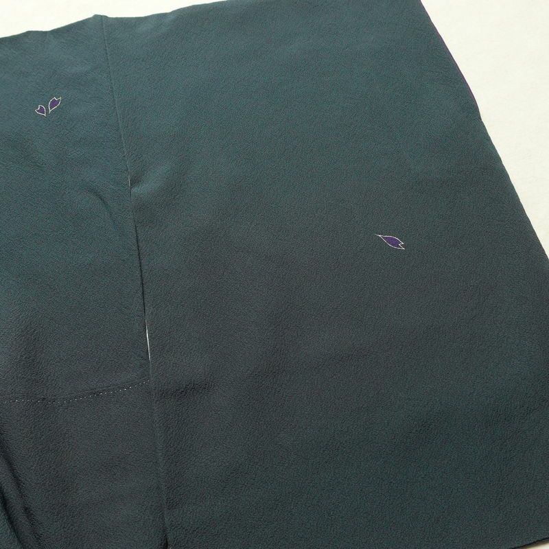 付け下げ 落款入り 辻村寿三郎 ジュサブロー 縮緬 正絹 花柄 袷仕立て 身丈159cm 裄丈63cm リサイクル着物 着物 卒業式 七五三 お宮参り フォーマル シンプル 緑・うぐいす色_画像13