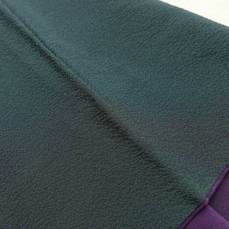 付け下げ 落款入り 辻村寿三郎 ジュサブロー 縮緬 正絹 花柄 袷仕立て 身丈159cm 裄丈63cm リサイクル着物 着物 卒業式 七五三 お宮参り フォーマル シンプル 緑・うぐいす色_画像16