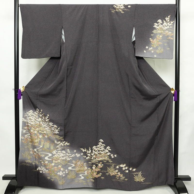 訪問着 良品 金駒刺繍 正絹 風景柄 袷仕立て 身丈166cm 裄丈68cm リサイクル着物 着物 箔 金彩 入学式 卒業式 七五三 お宮参り フォーマル 上品 紫・藤色_画像1