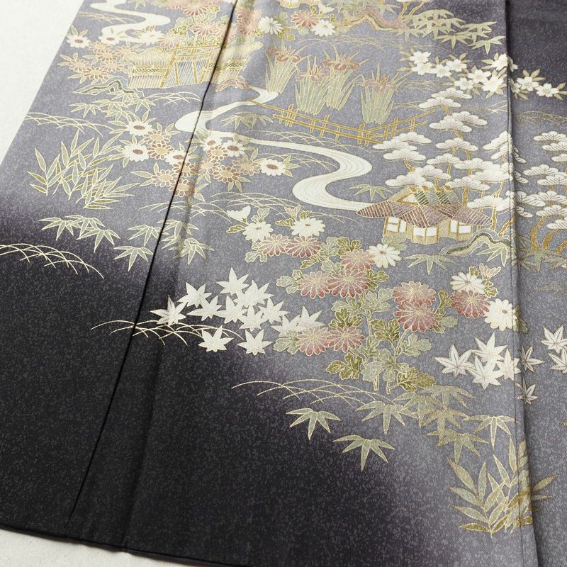 訪問着 良品 金駒刺繍 正絹 風景柄 袷仕立て 身丈166cm 裄丈68cm リサイクル着物 着物 箔 金彩 入学式 卒業式 七五三 お宮参り フォーマル 上品 紫・藤色_画像4