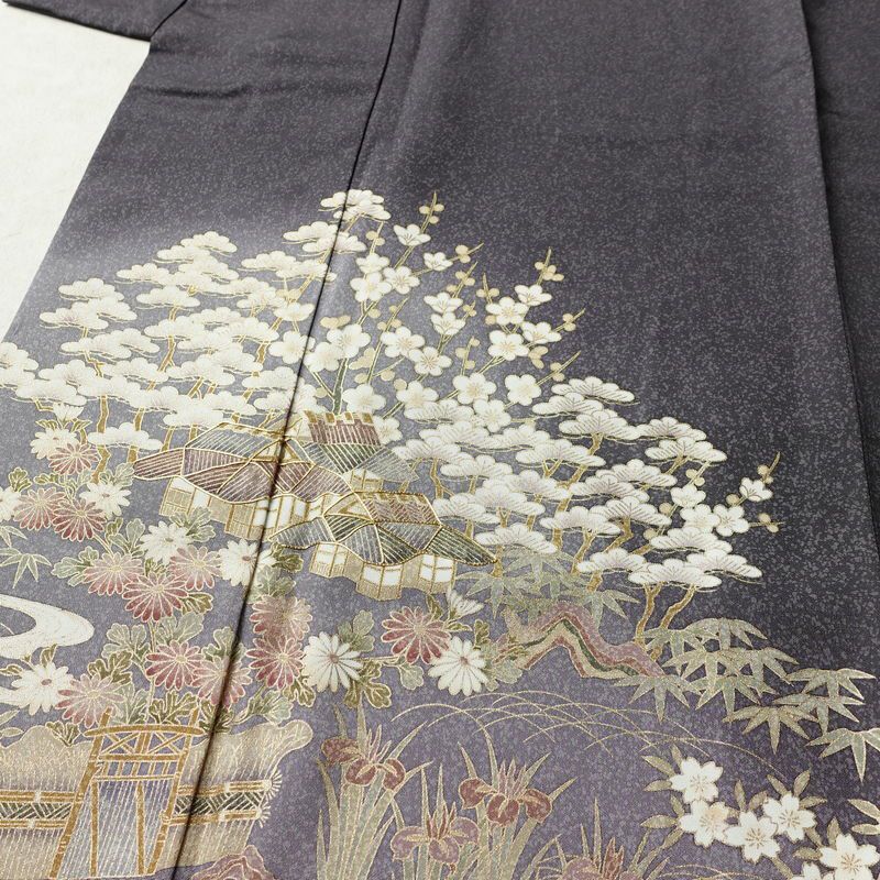 訪問着 良品 金駒刺繍 正絹 風景柄 袷仕立て 身丈166cm 裄丈68cm リサイクル着物 着物 箔 金彩 入学式 卒業式 七五三 お宮参り フォーマル 上品 紫・藤色_画像5