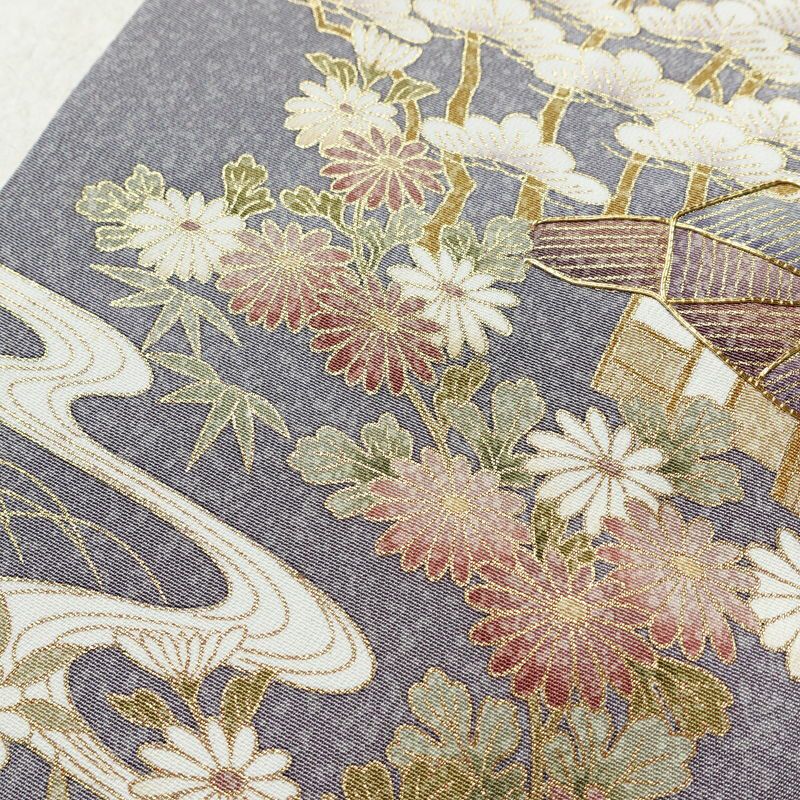 訪問着 良品 金駒刺繍 正絹 風景柄 袷仕立て 身丈166cm 裄丈68cm リサイクル着物 着物 箔 金彩 入学式 卒業式 七五三 お宮参り フォーマル 上品 紫・藤色_画像8