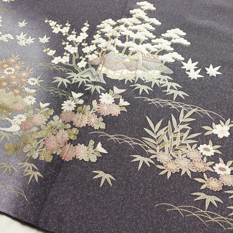 訪問着 良品 金駒刺繍 正絹 風景柄 袷仕立て 身丈166cm 裄丈68cm リサイクル着物 着物 箔 金彩 入学式 卒業式 七五三 お宮参り フォーマル 上品 紫・藤色_画像12