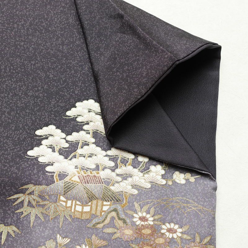 訪問着 良品 金駒刺繍 正絹 風景柄 袷仕立て 身丈166cm 裄丈68cm リサイクル着物 着物 箔 金彩 入学式 卒業式 七五三 お宮参り フォーマル 上品 紫・藤色_画像14