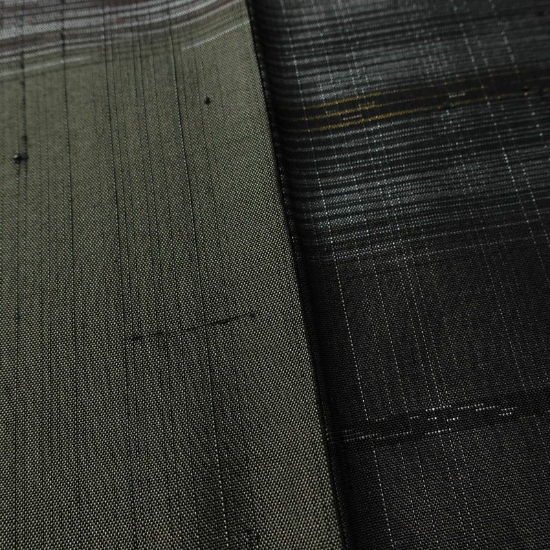 紬 付下 美品 しつけ糸付き 正絹 縞柄・線柄 袷仕立て 身丈159cm 裄丈66cm リサイクル着物 着物 シンプル おしゃれ 緑・うぐいす色_画像12