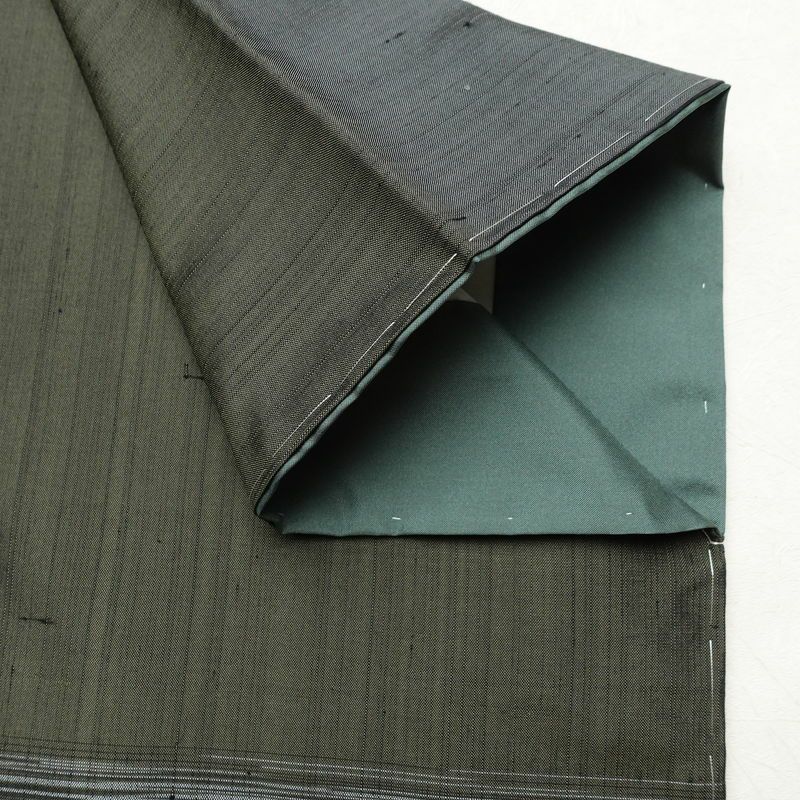 紬 付下 美品 しつけ糸付き 正絹 縞柄・線柄 袷仕立て 身丈159cm 裄丈66cm リサイクル着物 着物 シンプル おしゃれ 緑・うぐいす色_画像16