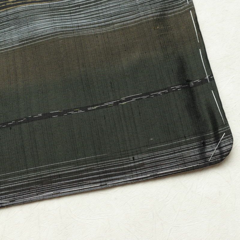 紬 付下 美品 しつけ糸付き 正絹 縞柄・線柄 袷仕立て 身丈159cm 裄丈66cm リサイクル着物 着物 シンプル おしゃれ 緑・うぐいす色_画像17