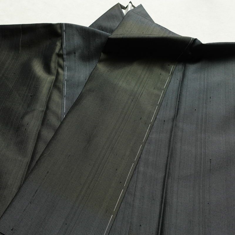 紬 付下 美品 しつけ糸付き 正絹 縞柄・線柄 袷仕立て 身丈159cm 裄丈66cm リサイクル着物 着物 シンプル おしゃれ 緑・うぐいす色_画像18