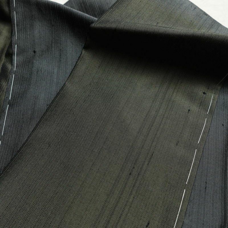 紬 付下 美品 しつけ糸付き 正絹 縞柄・線柄 袷仕立て 身丈159cm 裄丈66cm リサイクル着物 着物 シンプル おしゃれ 緑・うぐいす色_画像19