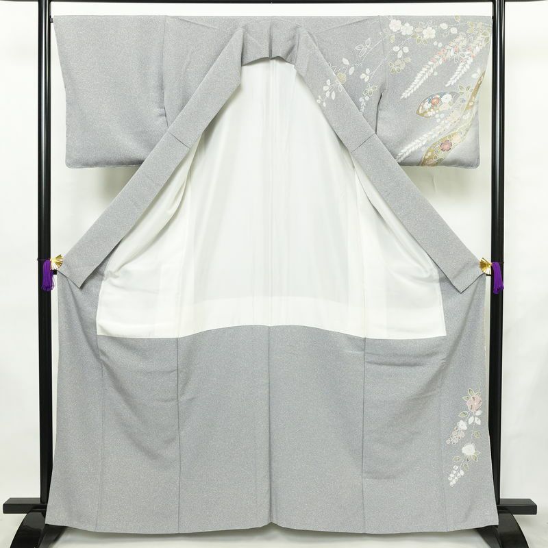 訪問着 良品 しつけ糸付き 縮緬 正絹 古典柄 袷仕立て 絞り 身丈163.5cm 裄丈67cm リサイクル着物 着物 箔 共八掛 入学式 卒業式 結婚式 七五三 お宮参り フォーマル 青・紺_画像3