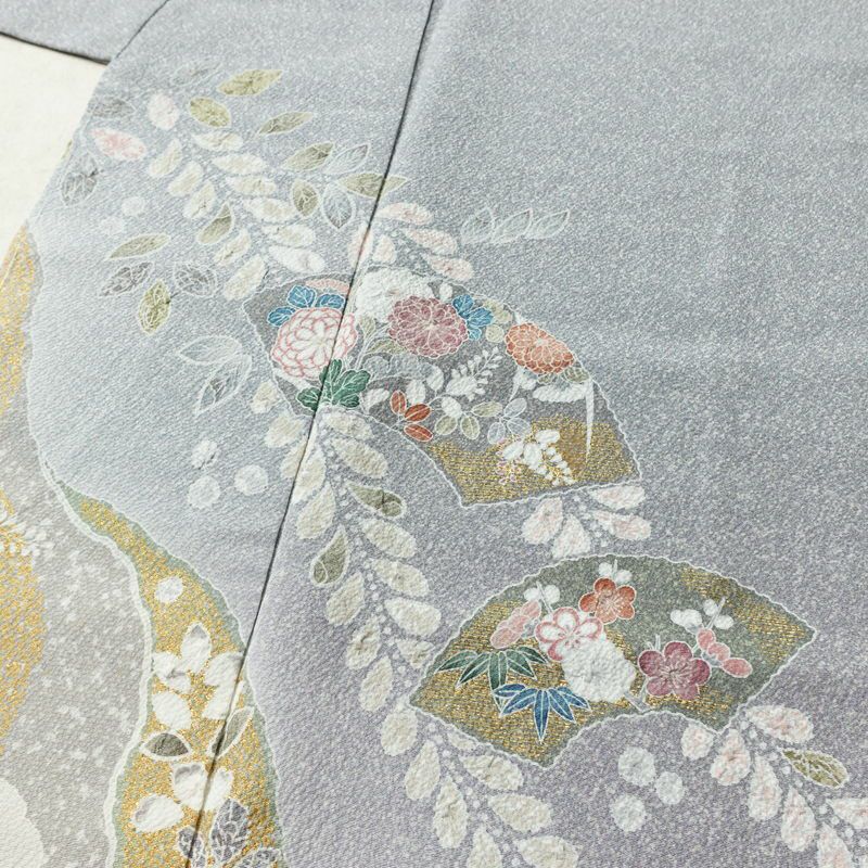 訪問着 良品 しつけ糸付き 縮緬 正絹 古典柄 袷仕立て 絞り 身丈163.5cm 裄丈67cm リサイクル着物 着物 箔 共八掛 入学式 卒業式 結婚式 七五三 お宮参り フォーマル 青・紺_画像5