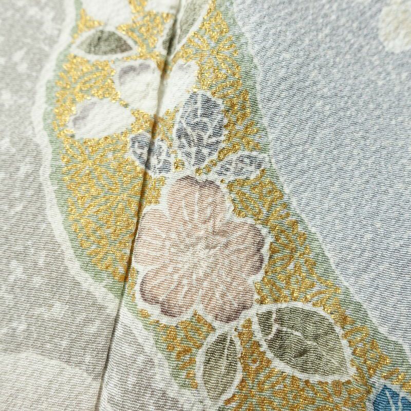 訪問着 良品 しつけ糸付き 縮緬 正絹 古典柄 袷仕立て 絞り 身丈163.5cm 裄丈67cm リサイクル着物 着物 箔 共八掛 入学式 卒業式 結婚式 七五三 お宮参り フォーマル 青・紺_画像10