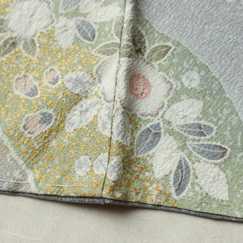 訪問着 良品 しつけ糸付き 縮緬 正絹 古典柄 袷仕立て 絞り 身丈163.5cm 裄丈67cm リサイクル着物 着物 箔 共八掛 入学式 卒業式 結婚式 七五三 お宮参り フォーマル 青・紺_画像12