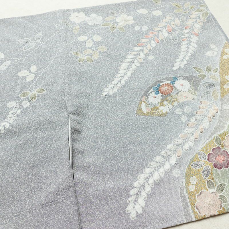 訪問着 良品 しつけ糸付き 縮緬 正絹 古典柄 袷仕立て 絞り 身丈163.5cm 裄丈67cm リサイクル着物 着物 箔 共八掛 入学式 卒業式 結婚式 七五三 お宮参り フォーマル 青・紺_画像14