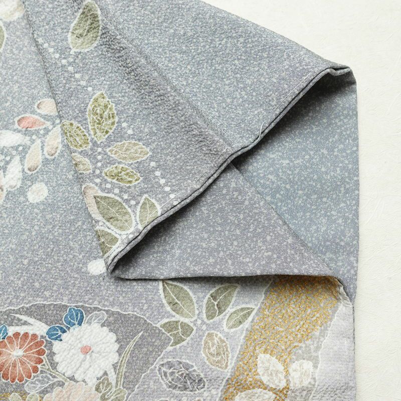 訪問着 良品 しつけ糸付き 縮緬 正絹 古典柄 袷仕立て 絞り 身丈163.5cm 裄丈67cm リサイクル着物 着物 箔 共八掛 入学式 卒業式 結婚式 七五三 お宮参り フォーマル 青・紺_画像15