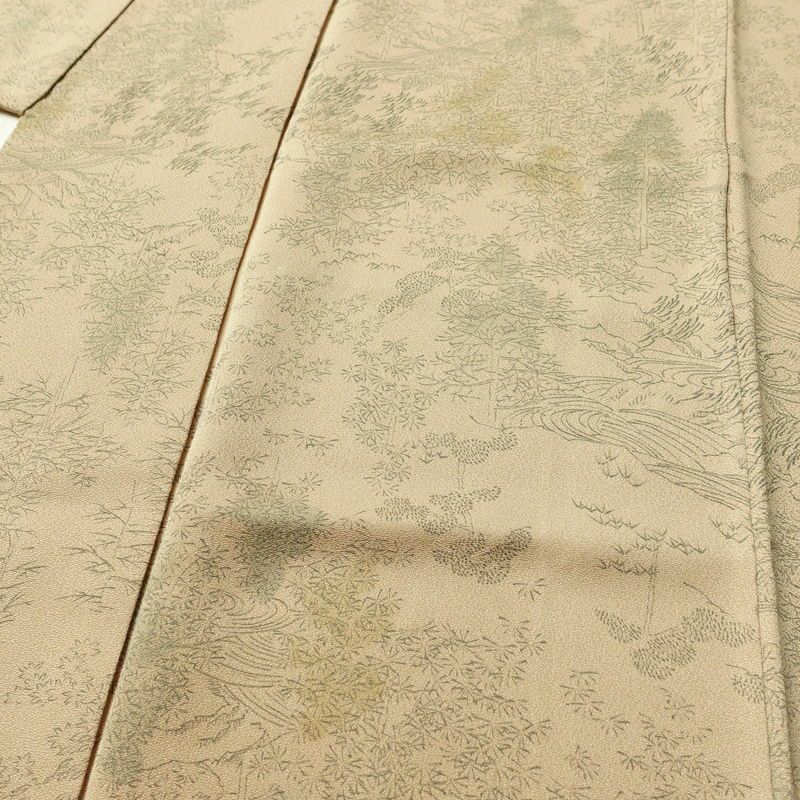 小紋 正絹 風景柄 袷仕立て 身丈147cm 裄丈61.5cm リサイクル着物 着物 ベージュ_画像5