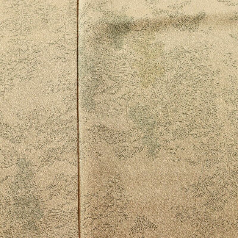小紋 正絹 風景柄 袷仕立て 身丈147cm 裄丈61.5cm リサイクル着物 着物 ベージュ_画像6