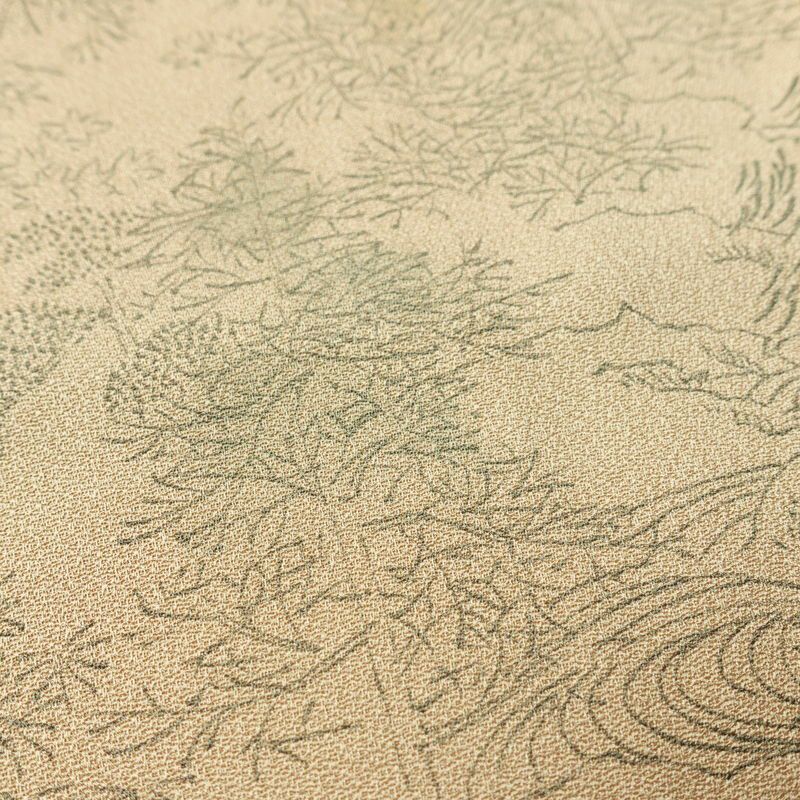 小紋 正絹 風景柄 袷仕立て 身丈147cm 裄丈61.5cm リサイクル着物 着物 ベージュ_画像8