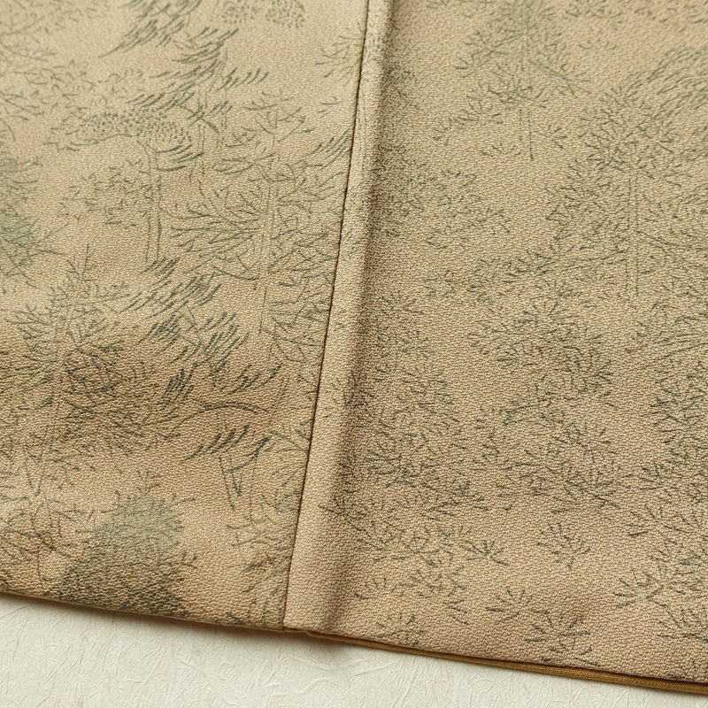 小紋 正絹 風景柄 袷仕立て 身丈147cm 裄丈61.5cm リサイクル着物 着物 ベージュ_画像11