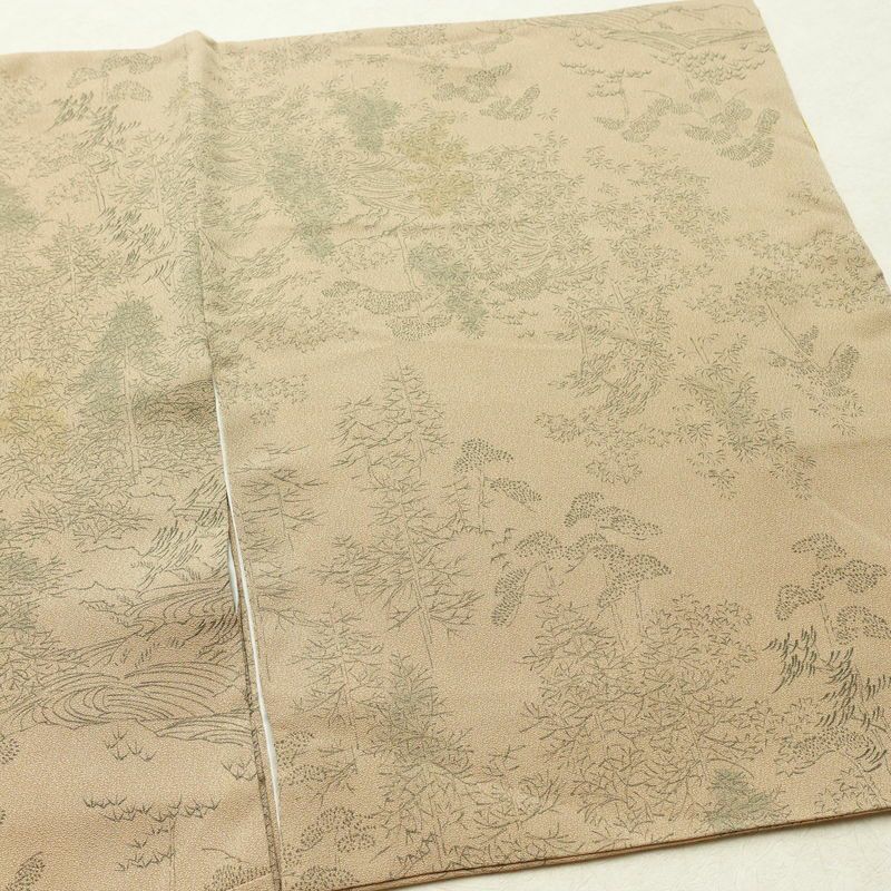 小紋 正絹 風景柄 袷仕立て 身丈147cm 裄丈61.5cm リサイクル着物 着物 ベージュ_画像12