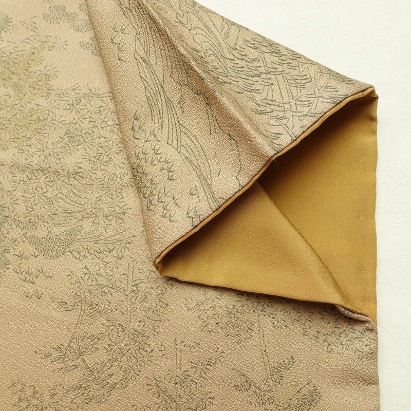 小紋 正絹 風景柄 袷仕立て 身丈147cm 裄丈61.5cm リサイクル着物 着物 ベージュ_画像13