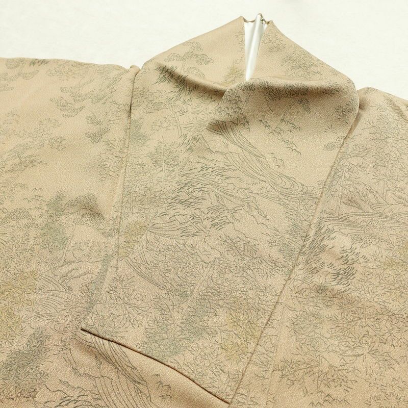 小紋 正絹 風景柄 袷仕立て 身丈147cm 裄丈61.5cm リサイクル着物 着物 ベージュ_画像15