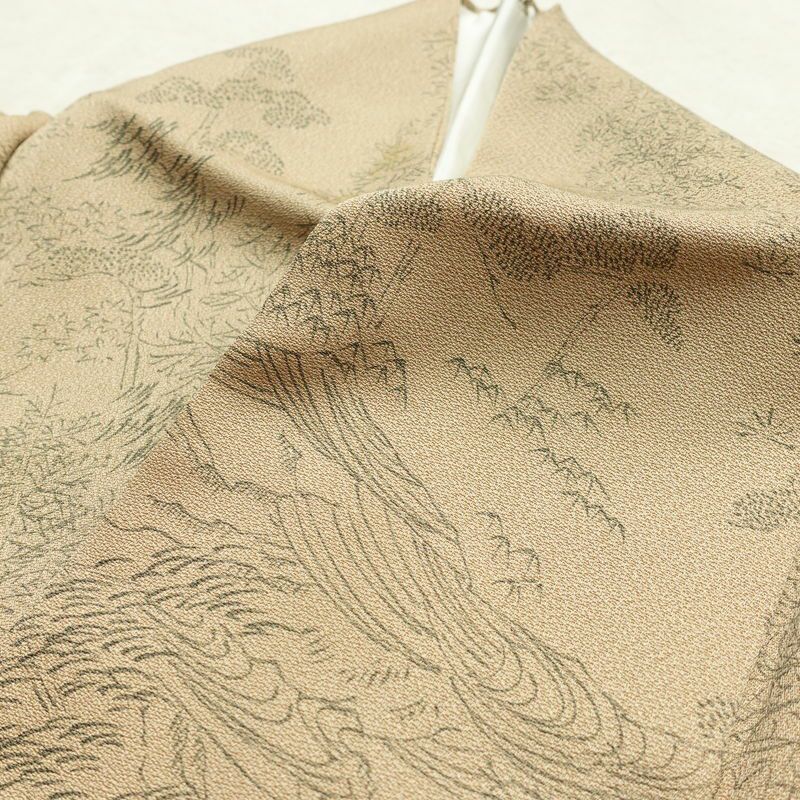 小紋 正絹 風景柄 袷仕立て 身丈147cm 裄丈61.5cm リサイクル着物 着物 ベージュ_画像16