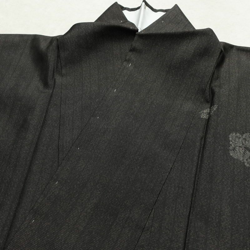 大島紬 付下 美品 証紙あり 落款入り しつけ糸付き 正絹 花柄 袷仕立て 身丈152cm 裄丈65cm リサイクル着物 おしゃれ 着物 茶_画像16