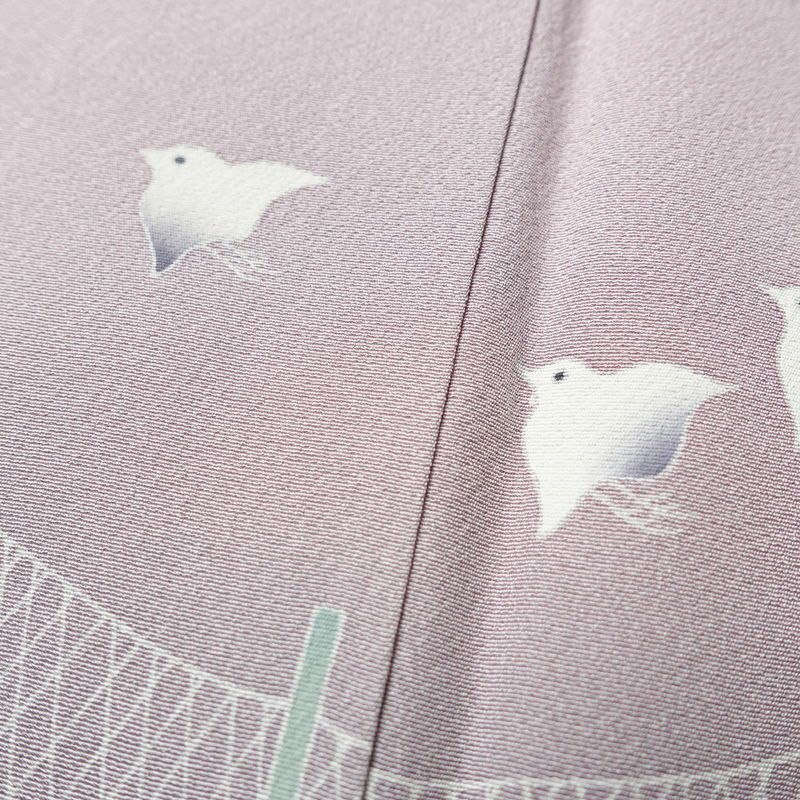 訪問着 美品 落款入り しつけ糸付き 正絹 風景柄 袷仕立て 身丈163.5cm 裄丈65cm リサイクル着物 着物 共八掛 入学式 卒業式 結婚式 七五三 お宮参り フォーマル 千鳥 紫・藤色_画像7