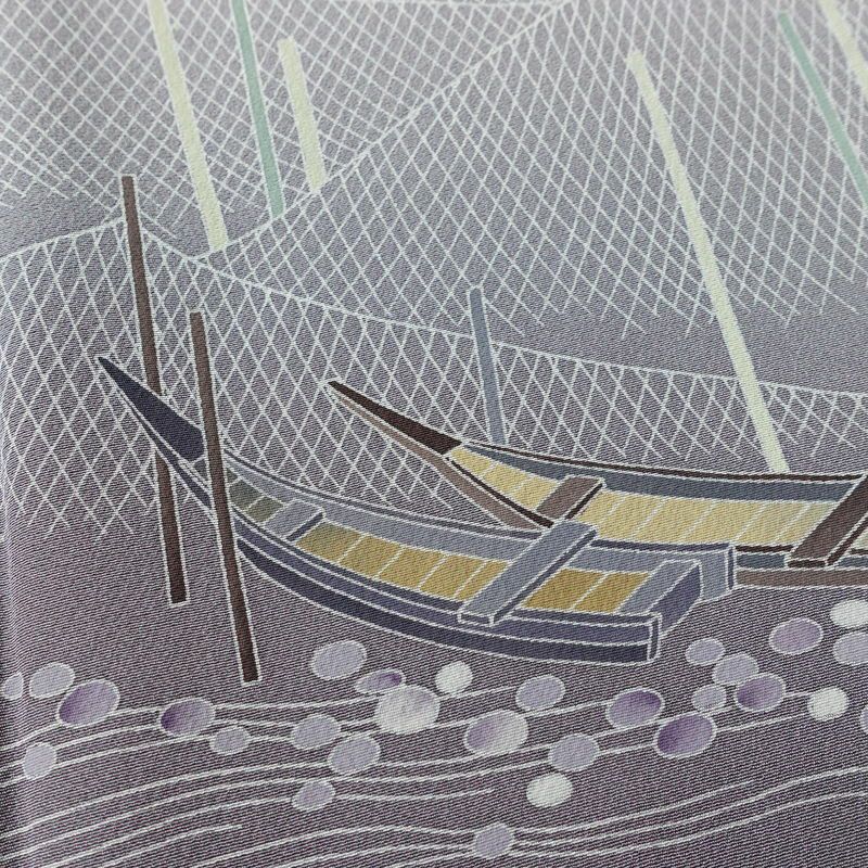 訪問着 美品 落款入り しつけ糸付き 正絹 風景柄 袷仕立て 身丈163.5cm 裄丈65cm リサイクル着物 着物 共八掛 入学式 卒業式 結婚式 七五三 お宮参り フォーマル 千鳥 紫・藤色_画像8