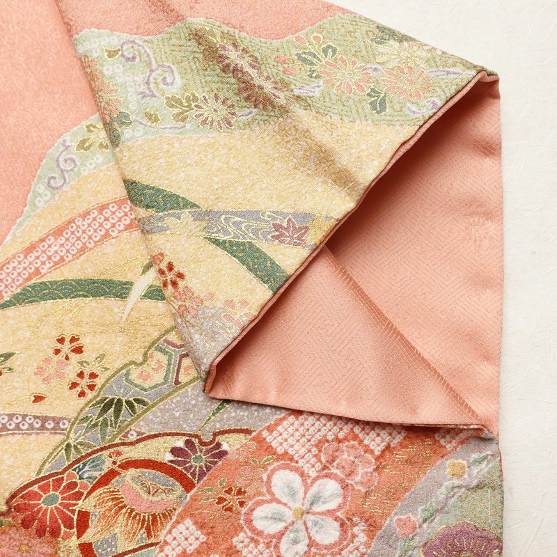 訪問着 美品 しつけ糸付き 絞り 正絹 花柄 袷仕立て 身丈167.5cm 裄丈65cm リサイクル着物 着物 刺繍 金彩 入学式 結婚式 パーティー フォーマル 絞り加工 華やか ピンク_画像17