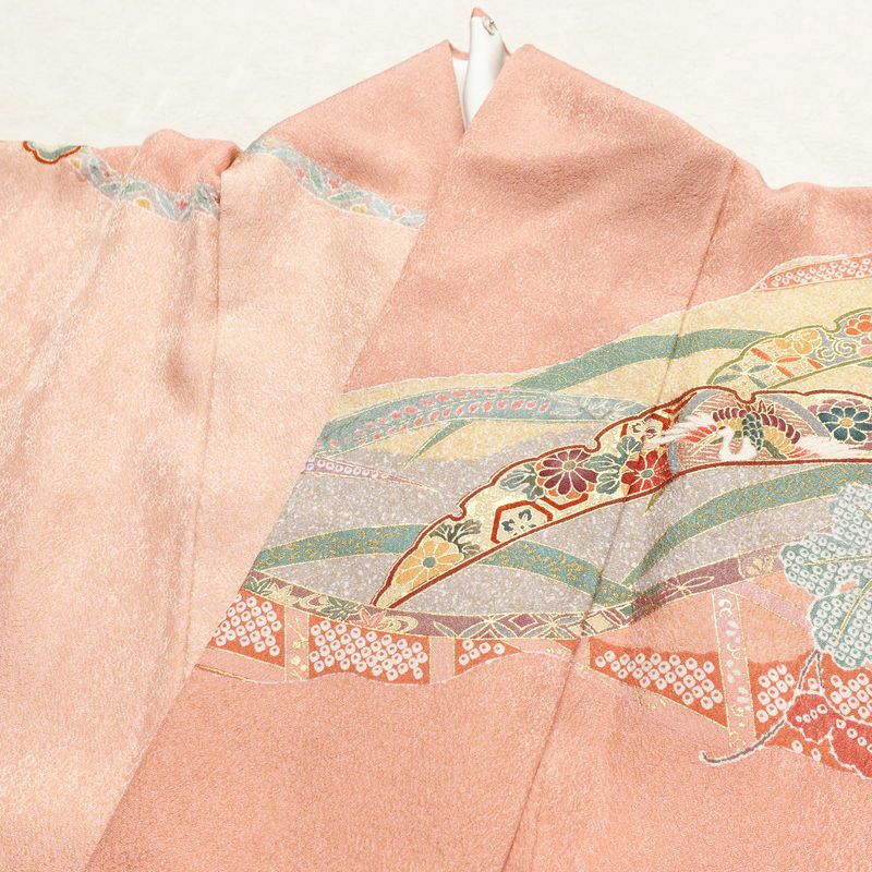 訪問着 美品 しつけ糸付き 絞り 正絹 花柄 袷仕立て 身丈167.5cm 裄丈65cm リサイクル着物 着物 刺繍 金彩 入学式 結婚式 パーティー フォーマル 絞り加工 華やか ピンク_画像19