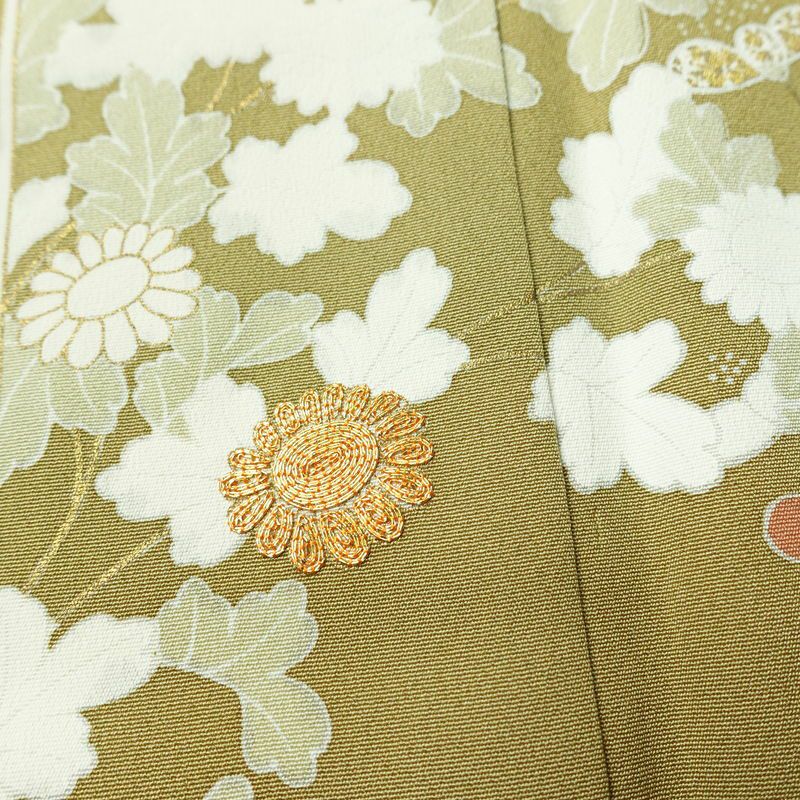 訪問着 良品 金駒刺繍 一つ紋付き 正絹 花柄 袷仕立て 身丈160.5cm 裄丈65cm リサイクル着物 着物 箔 金彩 入学式 卒業式 七五三 パーティー お宮参り フォーマル 黄・黄土色_画像8