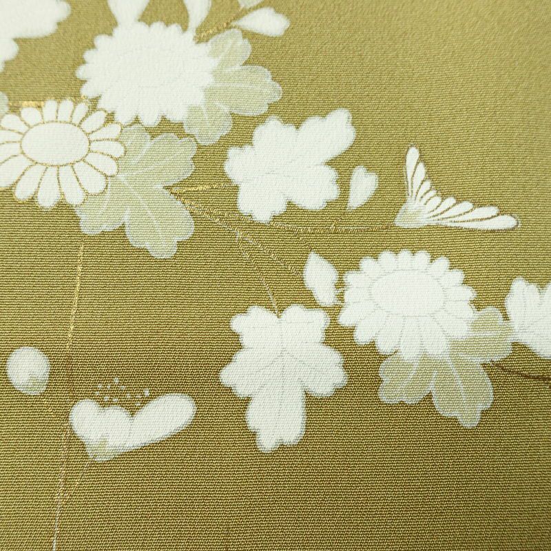 訪問着 良品 金駒刺繍 一つ紋付き 正絹 花柄 袷仕立て 身丈160.5cm 裄丈65cm リサイクル着物 着物 箔 金彩 入学式 卒業式 七五三 パーティー お宮参り フォーマル 黄・黄土色_画像9