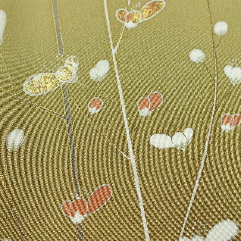 訪問着 良品 金駒刺繍 一つ紋付き 正絹 花柄 袷仕立て 身丈160.5cm 裄丈65cm リサイクル着物 着物 箔 金彩 入学式 卒業式 七五三 パーティー お宮参り フォーマル 黄・黄土色_画像11