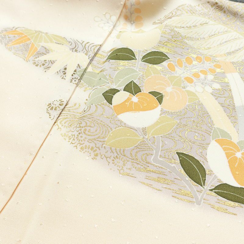 訪問着 良品 しつけ糸付き 金駒刺繍 一つ紋付き 正絹 花柄 袷仕立て 身丈152cm 裄丈63.5cm リサイクル着物 着物 箔 入学式 卒業式 結婚式 七五三 パーティー お宮参り フォーマル 紅葉 ピンクベージュ 菊 ベージュ_画像19