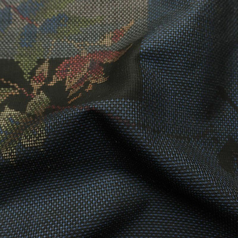 大島紬 古代染色 純泥染 良品 証紙あり しつけ糸付き 正絹 花柄 袷仕立て 身丈159cm 裄丈63cm リサイクル着物 着物 青・紺_画像19