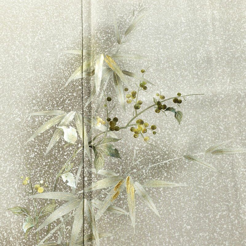 訪問着 美品 しつけ糸付き 正絹 木の葉・植物柄 袷仕立て 身丈157.5cm 裄丈68cm リサイクル着物 着物 刺繍 箔 未使用品 入学式 卒業式 七五三 お宮参り フォーマル 上品 グレージュ ベージュ_画像6