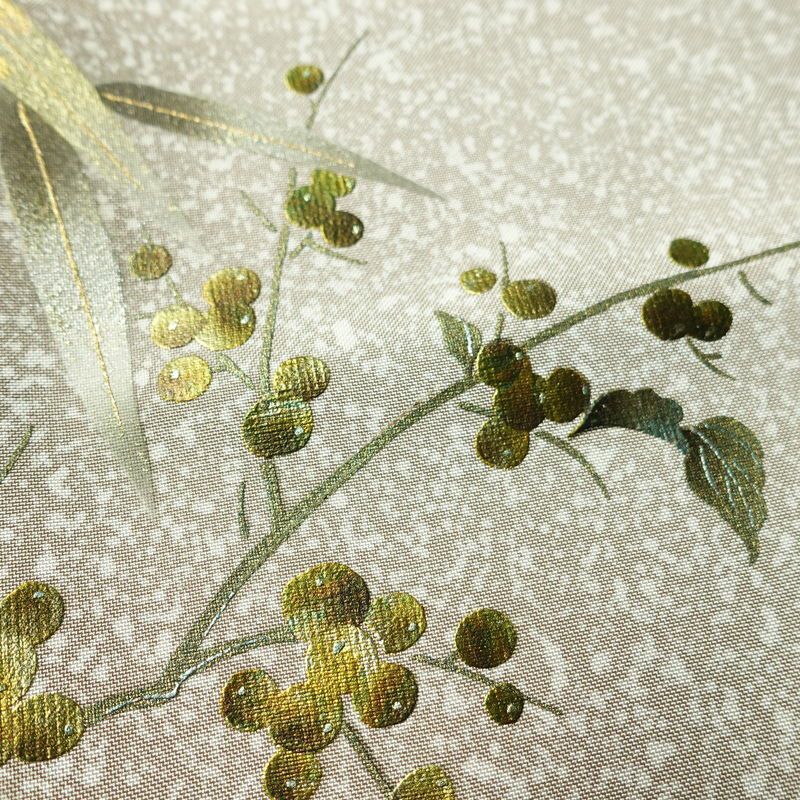 訪問着 美品 しつけ糸付き 正絹 木の葉・植物柄 袷仕立て 身丈157.5cm 裄丈68cm リサイクル着物 着物 刺繍 箔 未使用品 入学式 卒業式 七五三 お宮参り フォーマル 上品 グレージュ ベージュ_画像8