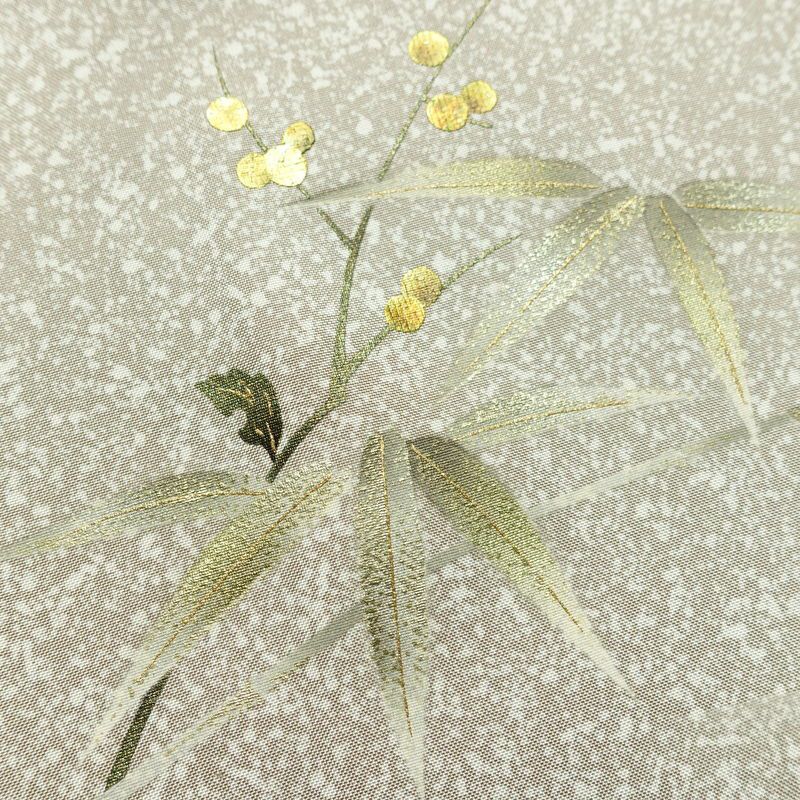 訪問着 美品 しつけ糸付き 正絹 木の葉・植物柄 袷仕立て 身丈157.5cm 裄丈68cm リサイクル着物 着物 刺繍 箔 未使用品 入学式 卒業式 七五三 お宮参り フォーマル 上品 グレージュ ベージュ_画像14