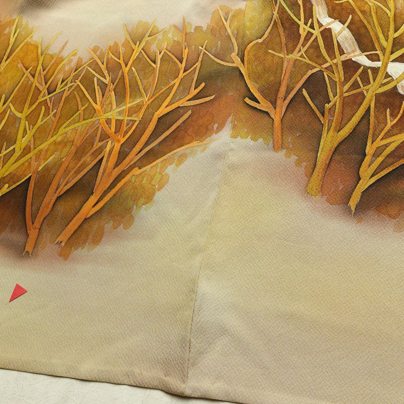 単衣 付下 一つ紋付き 正絹 木の葉・植物柄 単衣仕立て 身丈159cm 裄丈64cm リサイクル着物 着物 ぼかし シンプル ベージュ_画像12