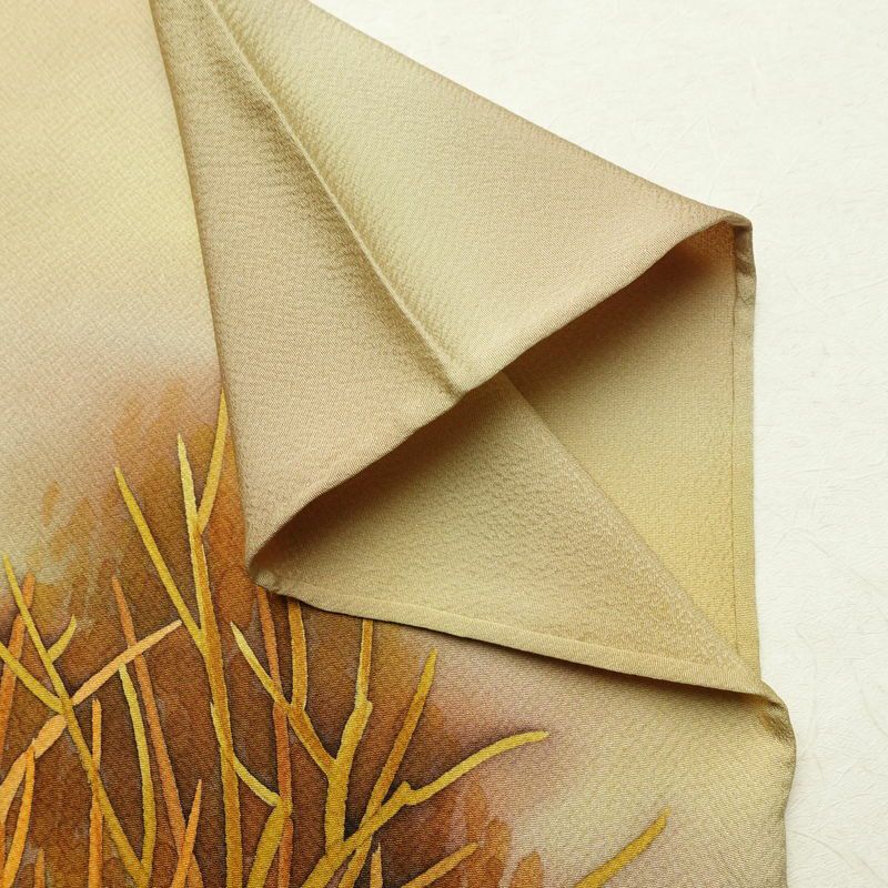 単衣 付下 一つ紋付き 正絹 木の葉・植物柄 単衣仕立て 身丈159cm 裄丈64cm リサイクル着物 着物 ぼかし シンプル ベージュ_画像17
