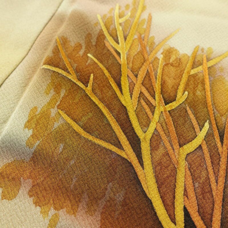 単衣 付下 一つ紋付き 正絹 木の葉・植物柄 単衣仕立て 身丈159cm 裄丈64cm リサイクル着物 着物 ぼかし シンプル ベージュ_画像19