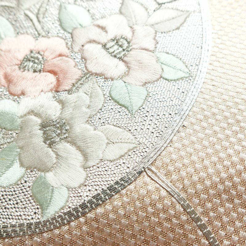 名古屋帯 太鼓柄 銀駒刺繍 正絹 花柄 名古屋仕立て 銀糸 刺繍 ピンク_画像4