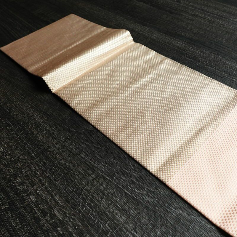 名古屋帯 太鼓柄 銀駒刺繍 正絹 花柄 名古屋仕立て 銀糸 刺繍 ピンク_画像14