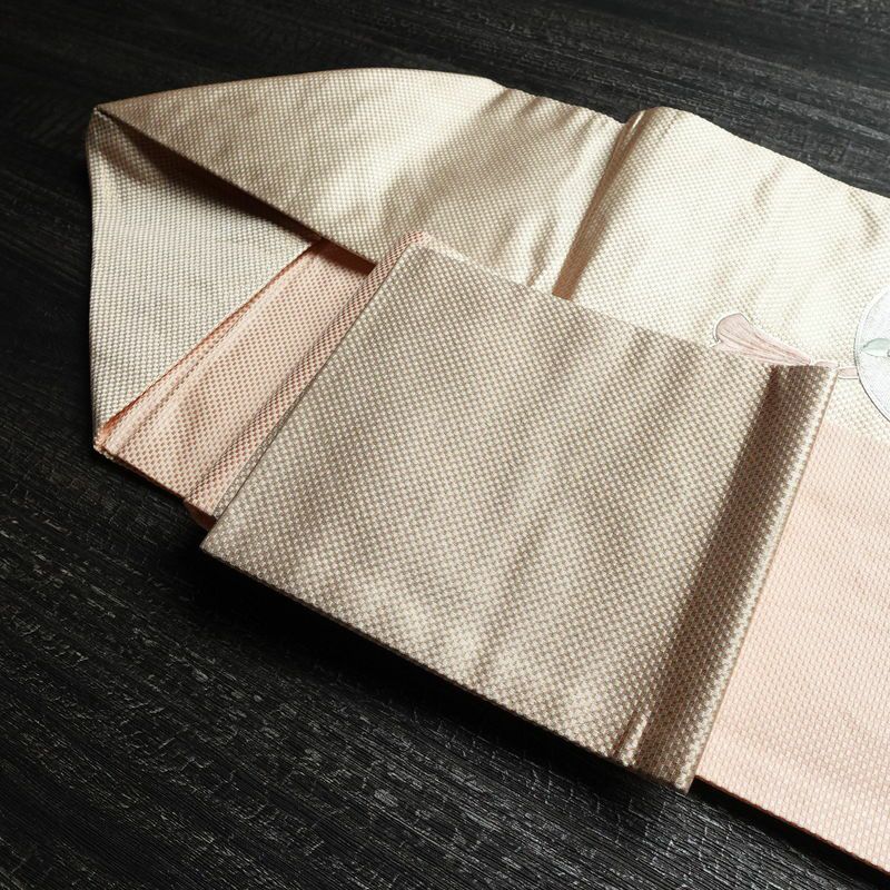 名古屋帯 太鼓柄 銀駒刺繍 正絹 花柄 名古屋仕立て 銀糸 刺繍 ピンク_画像21