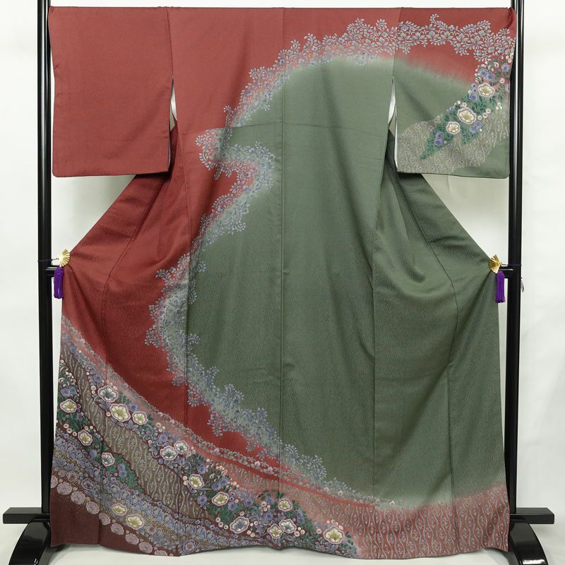 訪問着 美品 ふくれ織 正絹 花柄 袷仕立て 身丈167cm 裄丈70cm 金彩 入学式 卒業式 結婚式 七五三 パーティー お宮参り フォーマル 多色使い_画像1