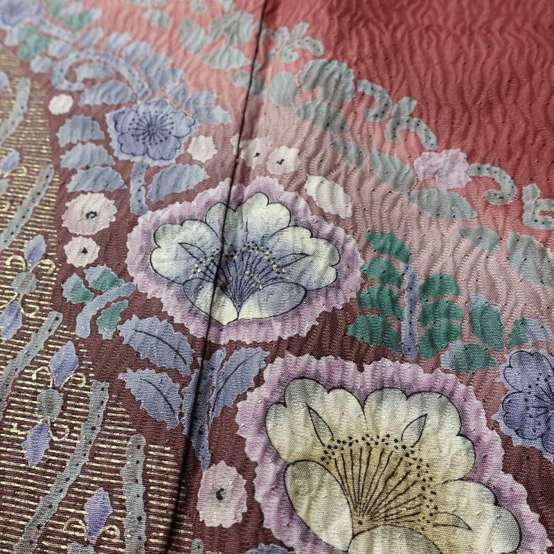 訪問着 美品 ふくれ織 正絹 花柄 袷仕立て 身丈167cm 裄丈70cm 金彩 入学式 卒業式 結婚式 七五三 パーティー お宮参り フォーマル 多色使い_画像7